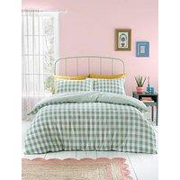 Catherine Lansfield Seersucker Gingham Check Duvet Cover Set - Green