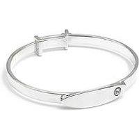 Say It With Baby Engraved Clear Stone Cross Bangle - Silver