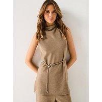 V By Very Slash Neck Longline Textured Top Co-Ord - Neutral