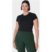 Sweaty Betty Womens Athlete Crop Seamless Workout Training T-Shirt - Black