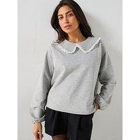 V By Very Broderie Collar Detail Sweatshirt - Grey