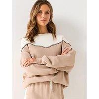 V By Very Whipstitch Colour Block Co-Ord Sweatshirt - Brown