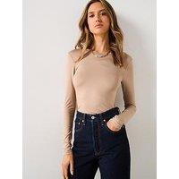 V By Very Soft Touch Essential Long Sleeve Top - Taupe