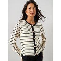 V By Very Button Detail Long Sleeve Knit Top - Stripe - Multi