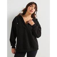 V By Very Curve V Neck Hoodie - Black