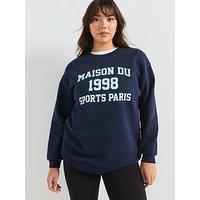 V By Very Curve Slogan Longline Sweatshirt - Navy