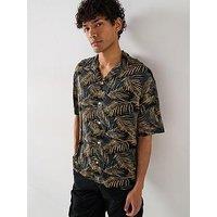 Jack & Jones Jeff Tropical Print Resort Shirt - Black
