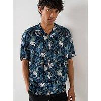 Jack & Jones Jeff Tropical Print Resort Shirt - Navy