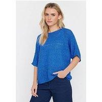 M&Co Petite Slash Neck Short Sleeve Jumper - Blue