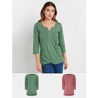 Long Tall Sally 2 Pack Pintuck Henley Top - Pink