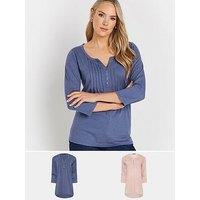 Long Tall Sally Tall 2 Pack Pintuck Henley Top - Multi