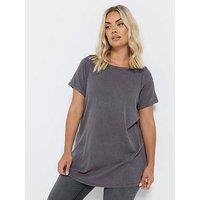 Yours Curve Boat Neck Rib Swing T-Shirt - Grey