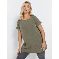 Yours Curve Boat Neck Rib Swing T-Shirt - Green