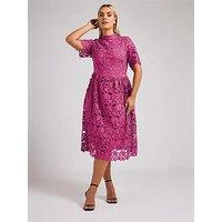 Yours Curve Lace Crochet Midi Dress - Pink