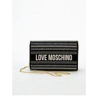 Love Moschino Woven Logo Small Flap Shoulder Bag - Black