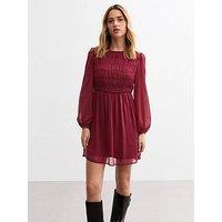 New Look Burgundy Shirred Chiffon Mini Dress - Red