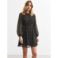 New Look Floral Print Shirred Chiffon Mini Dress - Black