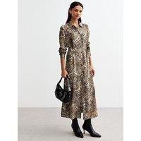 New Look Brown Leopard Print Midi Shirt Dress