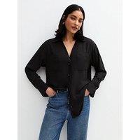 New Look V-Neck Curved Hem Shirt - Black