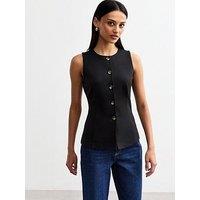 New Look Buttoned Crew Neck Ponte Waistcoat - Black