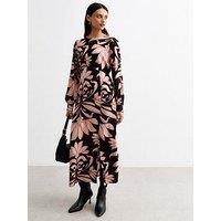 New Look Floral Print Slit Hem Midi Dress - Black
