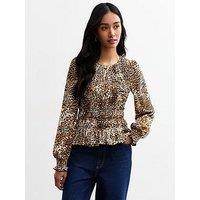 New Look Leopard Print Shirred Top - Print