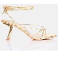 Public Desire Birdie Strappy Mid Heel - Gold Cracked Metallic Pu