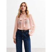 New Look Pink Crinkled Chiffon Pussybow Blouse