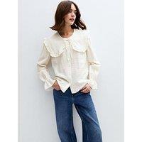 New Look Frill Collar Long Sleeve Shirt - Cream