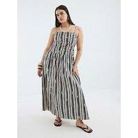 River Island Pleated Bodice Bandeau Midaxi Dress - Stone