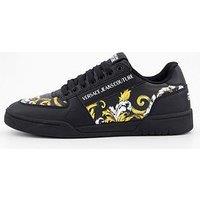 Versace Jeans Couture Barocco Logo Leather Trainers - Black