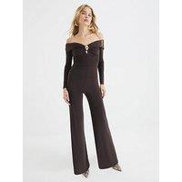 River Island Bardot Twist Jumpsuit - Brown