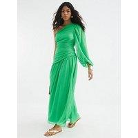 River Island One Shoulder Plisse Midi Dress - Green