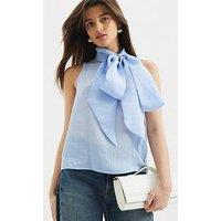 River Island Pussybow Neck Tie Blouse - Blue