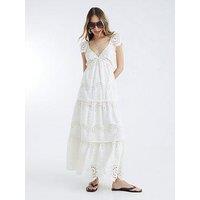 River Island Broderie Midi Dress - Cream
