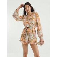 River Island Embellished Ruffle Playsuit - Orange