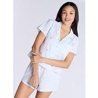 Boux Avenue Cotton Floral Emb Ss & Short Set - Blue Mix