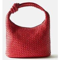 Mint Velvet Red Leather Woven Knot Grab Bag - Red