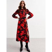 New Look Ex Long Sleeve Red Floral Carol Midi - Black