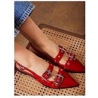 Mint Velvet Ella Leather Buckled Flats - Red