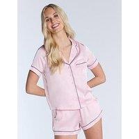 Boux Avenue Luxe Satin Ss Revere & Short Set - Light Pink
