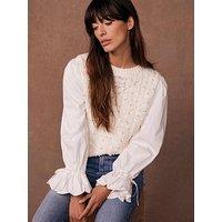 Mint Velvet Ivory Embellished Mix Jumper - Cream