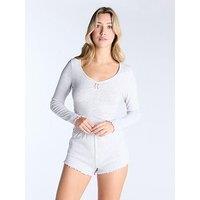 Boux Avenue Heart Pointelle Ls Tee & Short Set - Grey Marl Mix