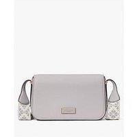 Kate Spade New York Liv Pebbled Leather Small Flap Crossbody Bag With Webbed Strap - Light Grey