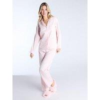 Boux Avenue Cotton Stripe Ls Revere & Pant Set - Pink