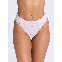 Boux Avenue Floral Embroidered Pointelle Thong - Pink Mix