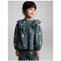 Mango Younger Girls Floral Embroidered Long Sleeve Blouse - Green