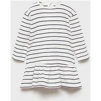 Mango Younger Girls Striped Long Sleeved Dress - Light Cream