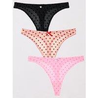 Boux Avenue Catie Heart Flock 3 Pack Thongs - Multicoloured