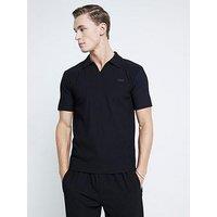 River Island Muscle Fit Open Neck Rib Polo Shirt - Black
